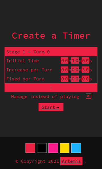 Timer settings page