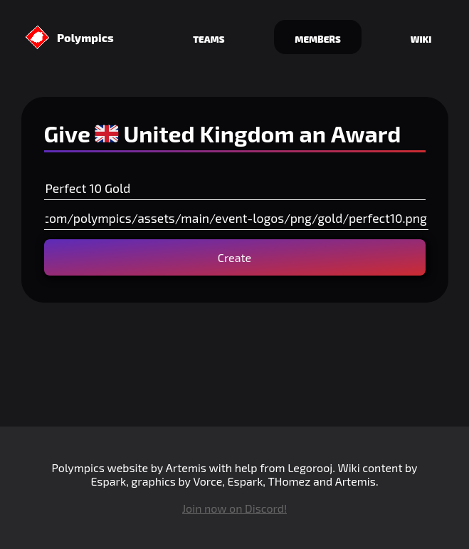 Award creation page