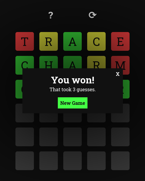 A won game of wordie